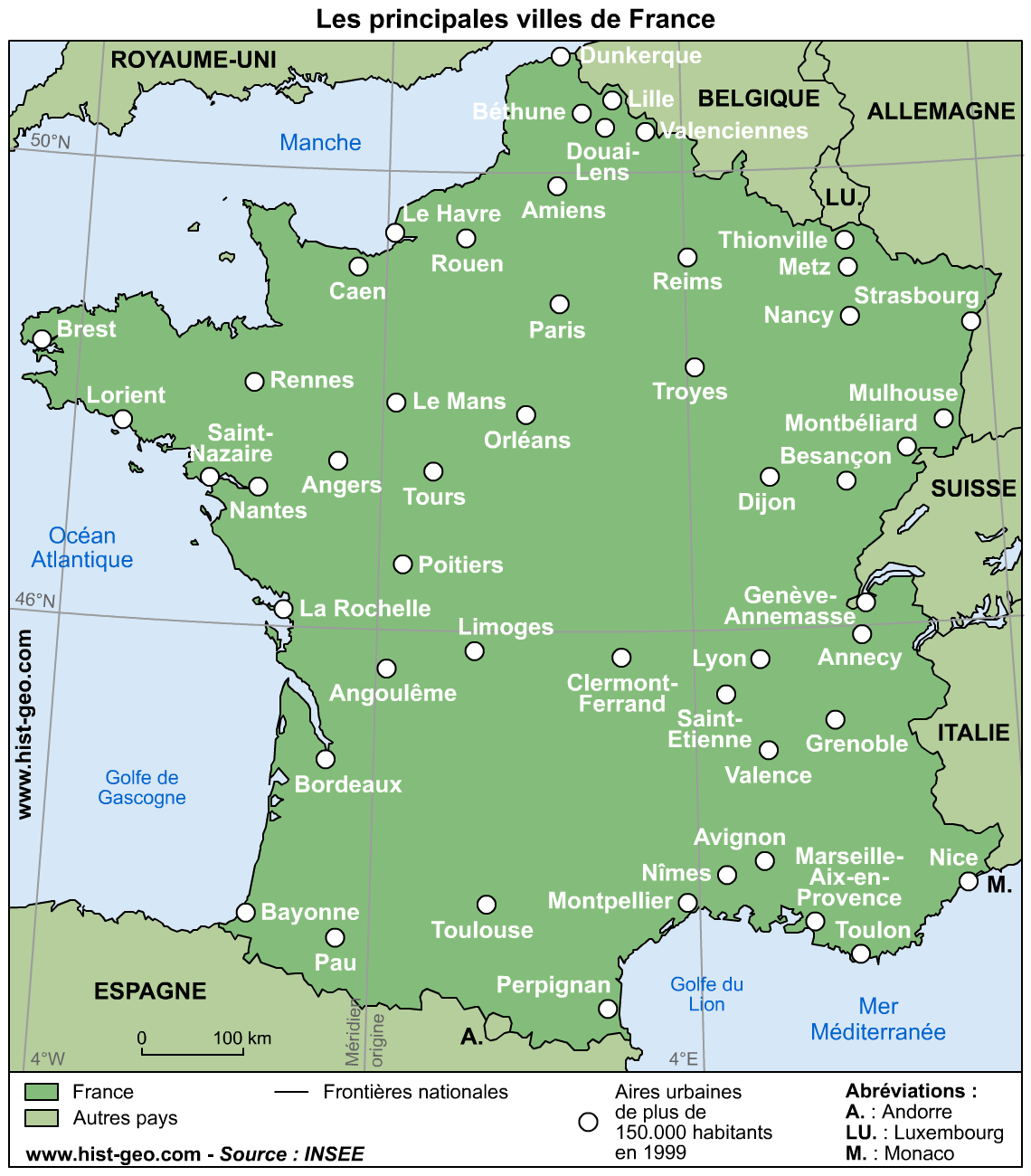 CARTE DE FRANCE : Départements Régions Villes - Carte France